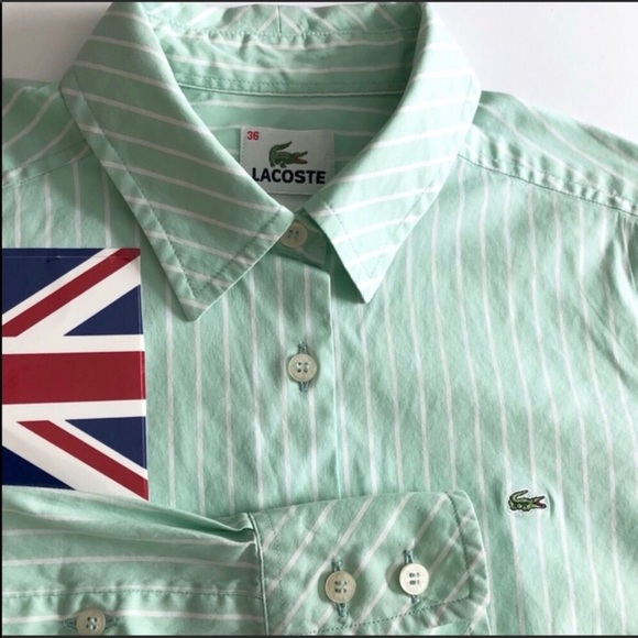 LaCoste Soft Mint Green Stripe Stretch Shirt - Picture 5 of 5